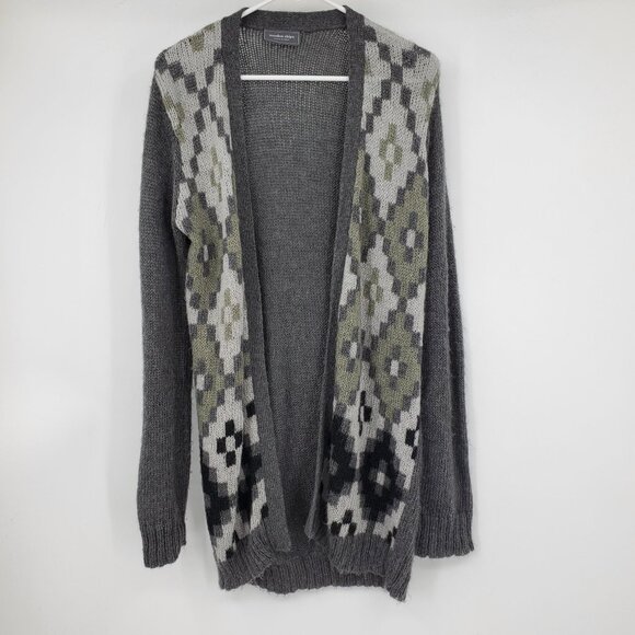 Wooden Ships Mohair Wool Blend Southwestern Grey Aztec Open Front Cardigan Sweat - Picture 1 of 12